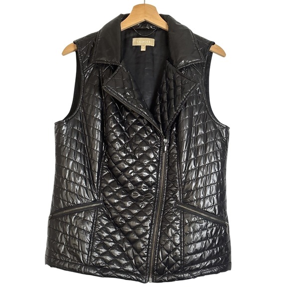 Talbots Jackets & Blazers - Talbots Women's Size M Quilted Puffer Vest Black Pockets Zipper Whimsigoth‎